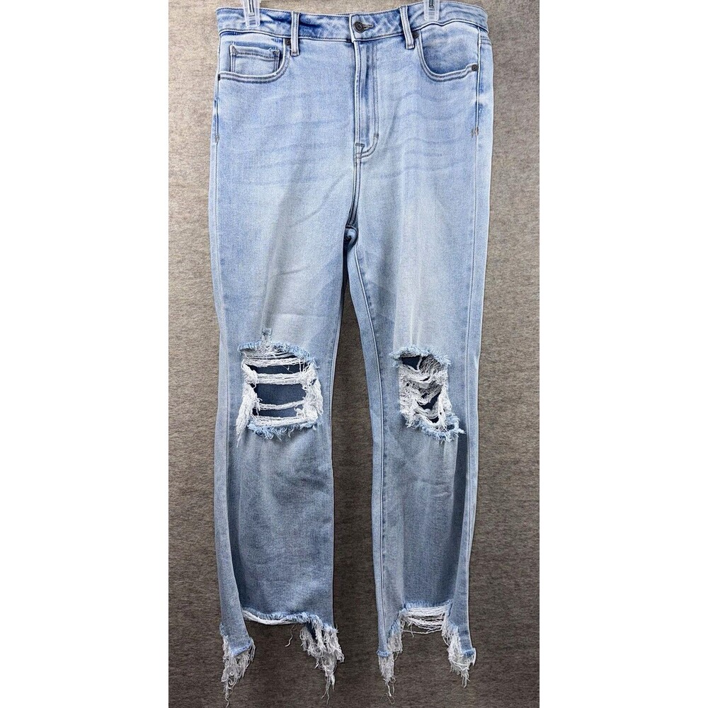 Hidden Women’s Light Wash Blue Denim Straight Jeans Distressed Stretch Size 31